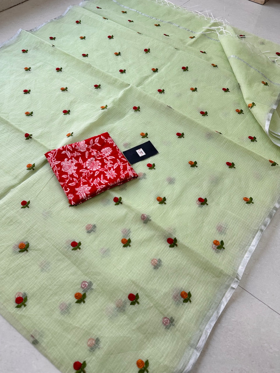 Embroidered Kota Cotton Doria Saree