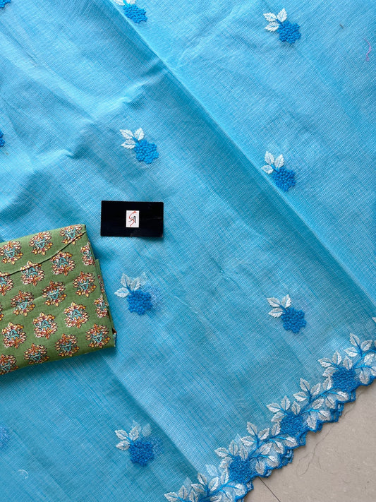 Embroidered Kota Cotton Doria Saree