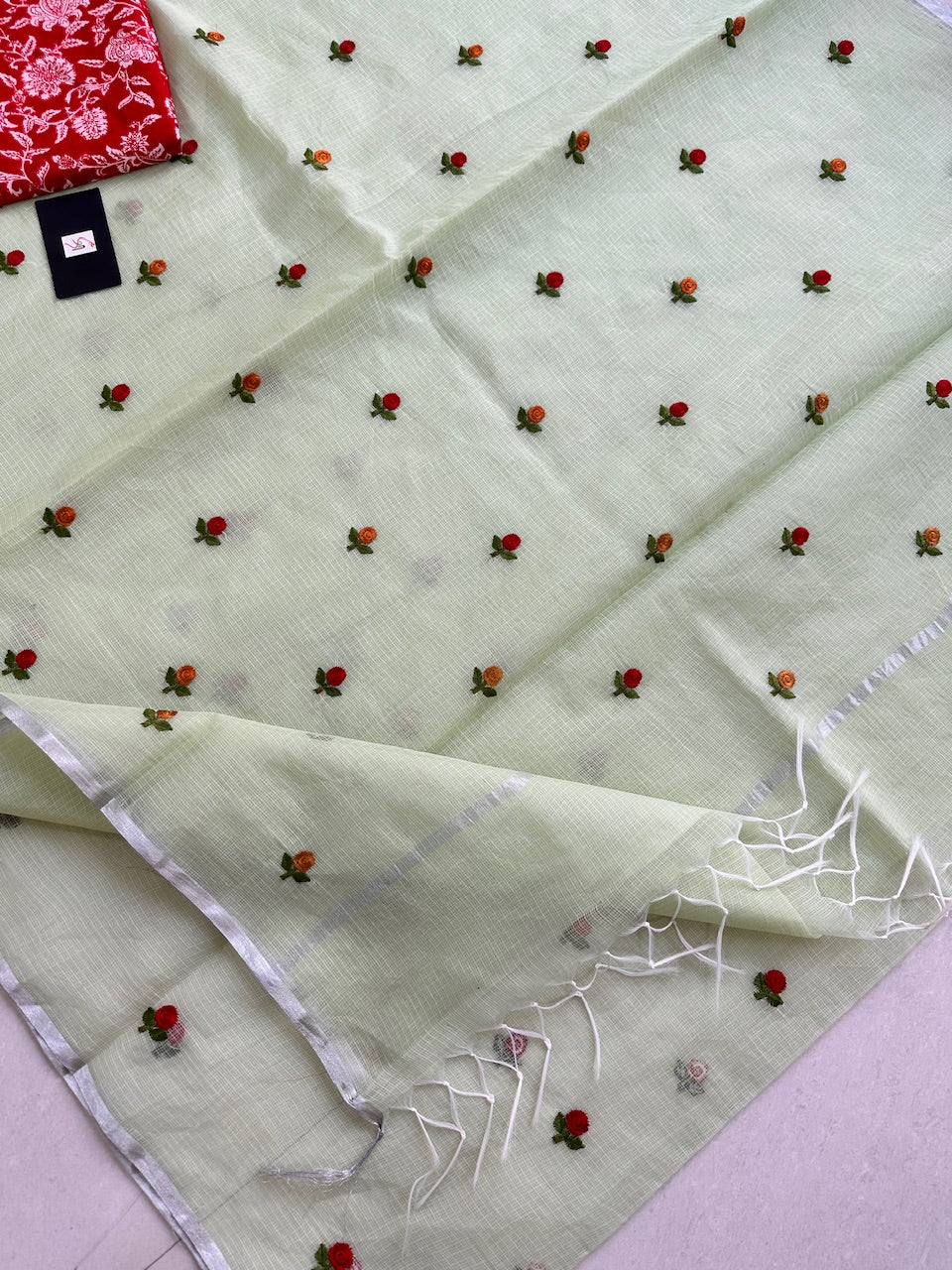 Embroidered Kota Cotton Doria Saree