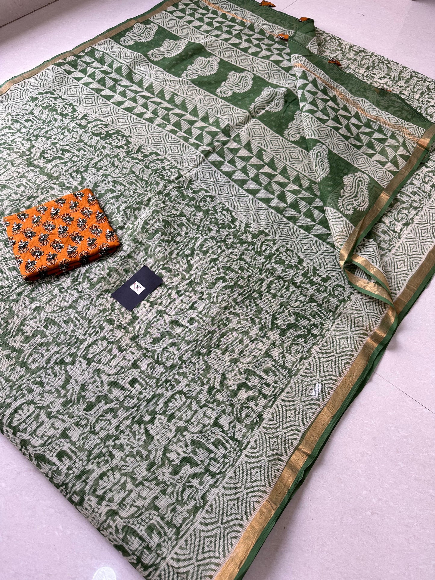 Pure HandBlock Printed Kota Cotton Doria Saree