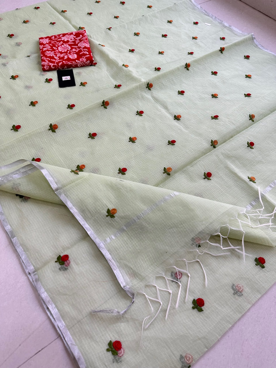 Embroidered Kota Cotton Doria Saree