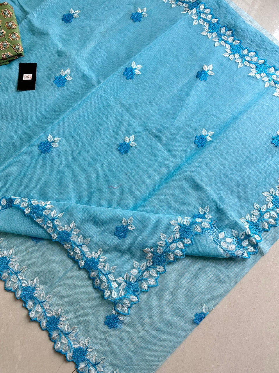 Embroidered Kota Cotton Doria Saree