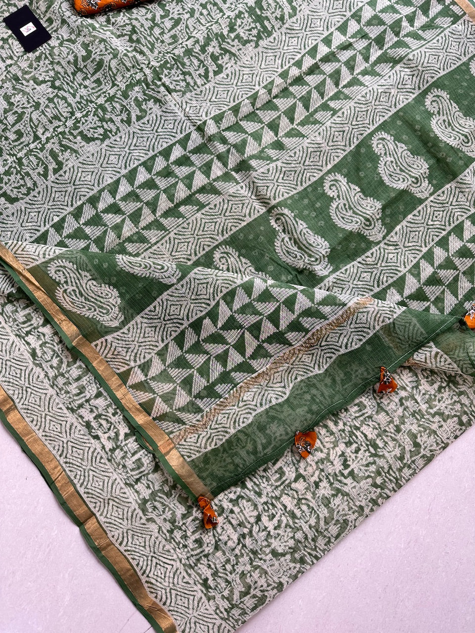 Pure HandBlock Printed Kota Cotton Doria Saree