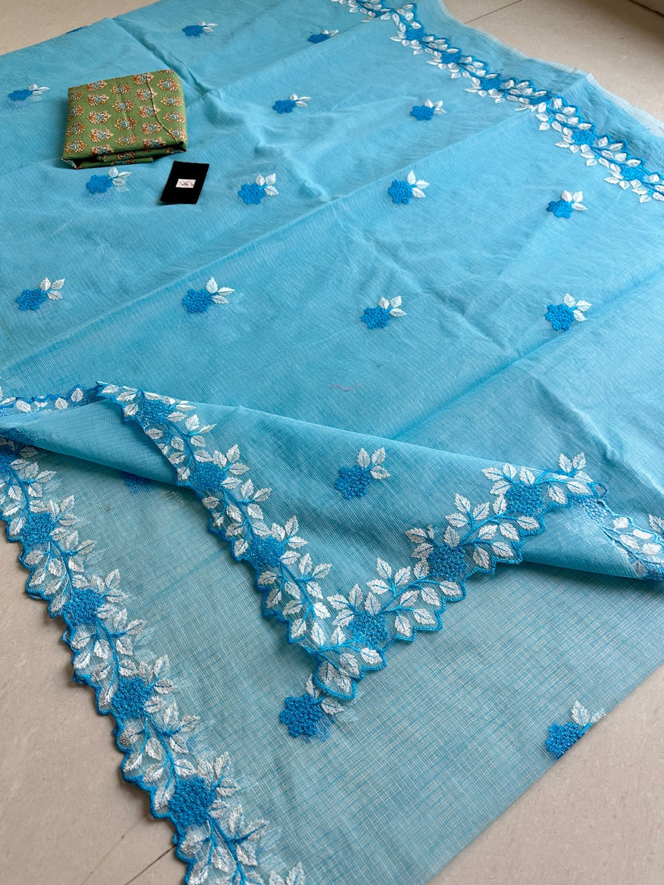 Embroidered Kota Cotton Doria Saree