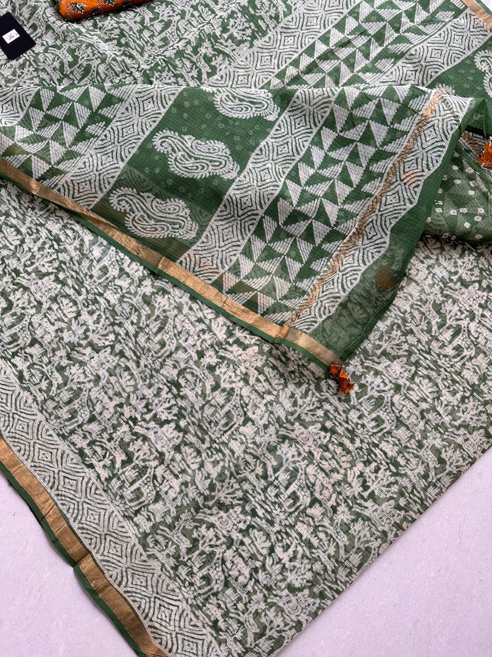 Pure HandBlock Printed Kota Cotton Doria Saree