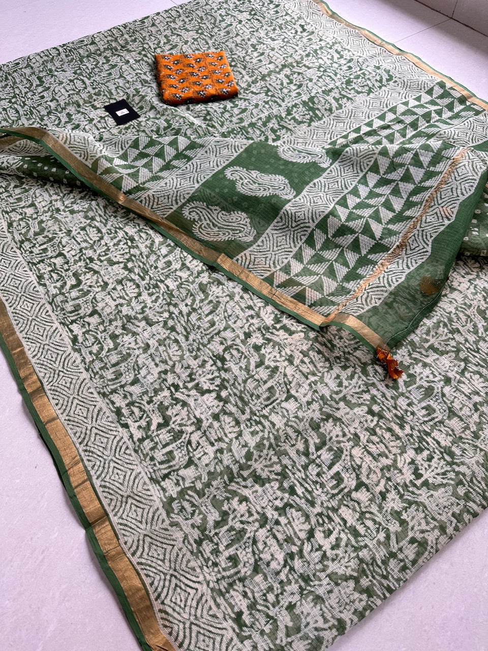 Pure HandBlock Printed Kota Cotton Doria Saree