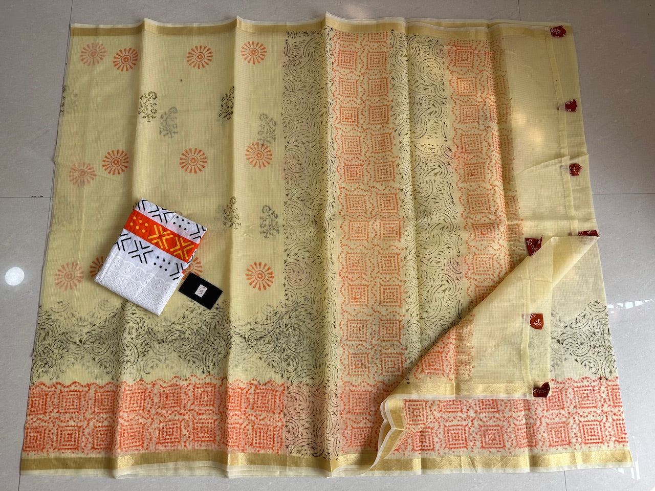 HandBlock Printed Kota Cotton Doria Saree