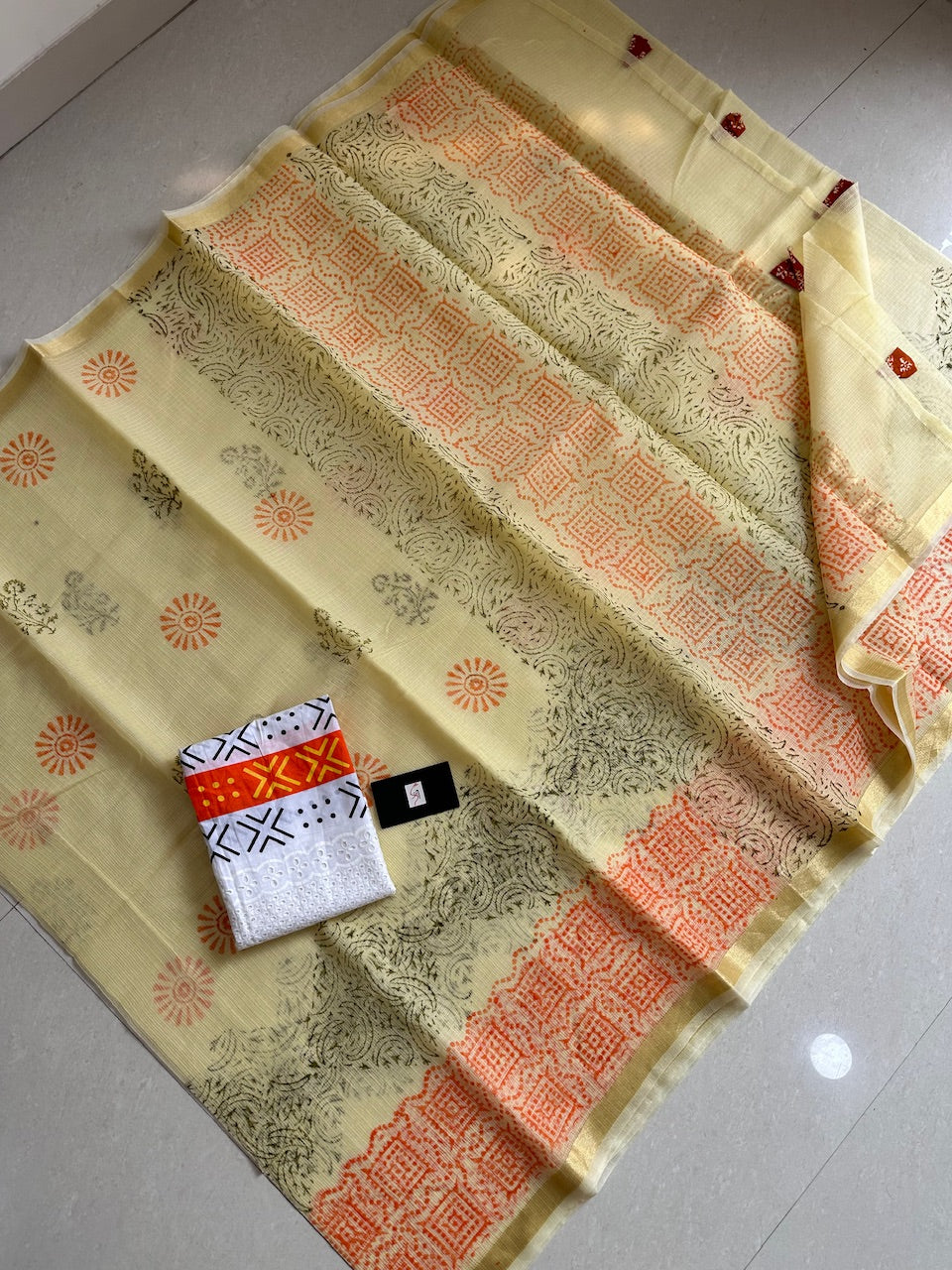 HandBlock Printed Kota Cotton Doria Saree