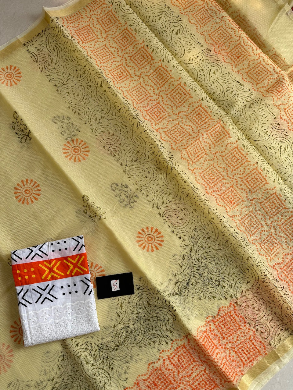 HandBlock Printed Kota Cotton Doria Saree