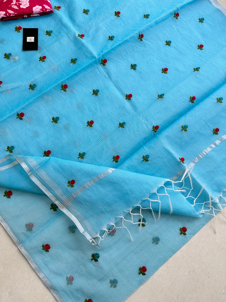 Embroidered Kota Cotton Doria Saree