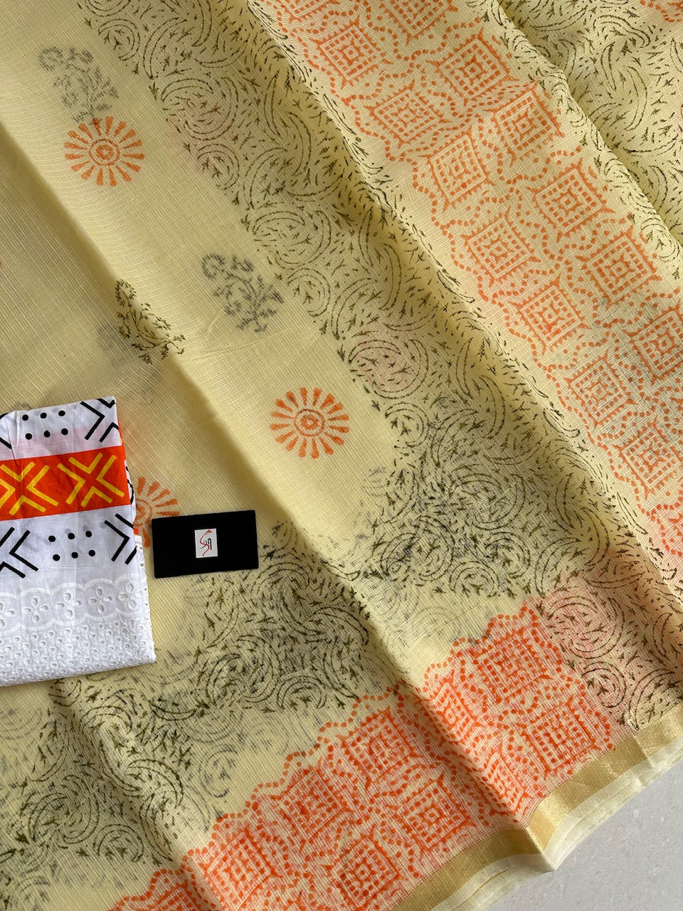 HandBlock Printed Kota Cotton Doria Saree