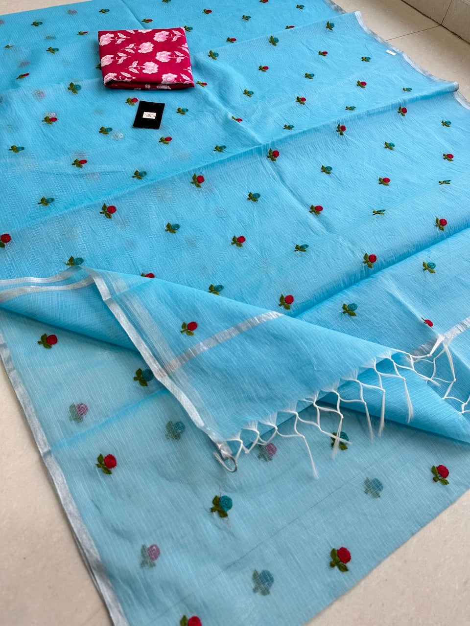 Embroidered Kota Cotton Doria Saree