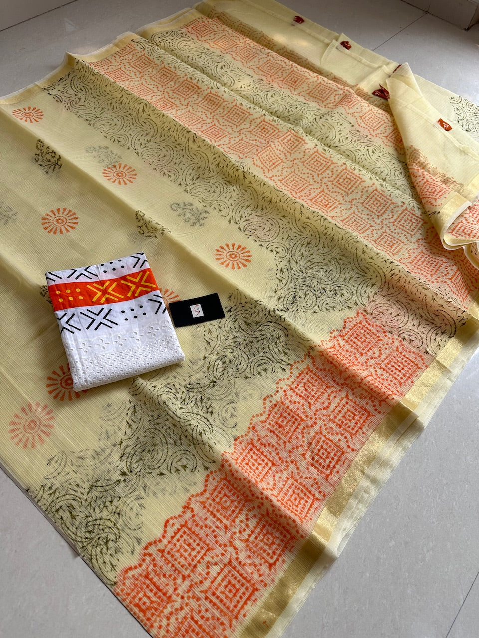 HandBlock Printed Kota Cotton Doria Saree