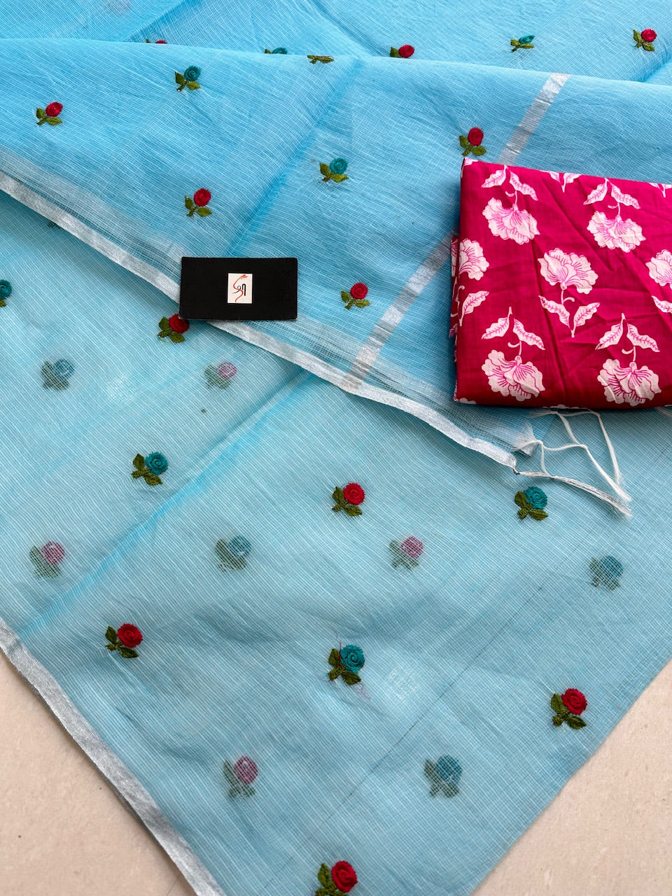 Embroidered Kota Cotton Doria Saree