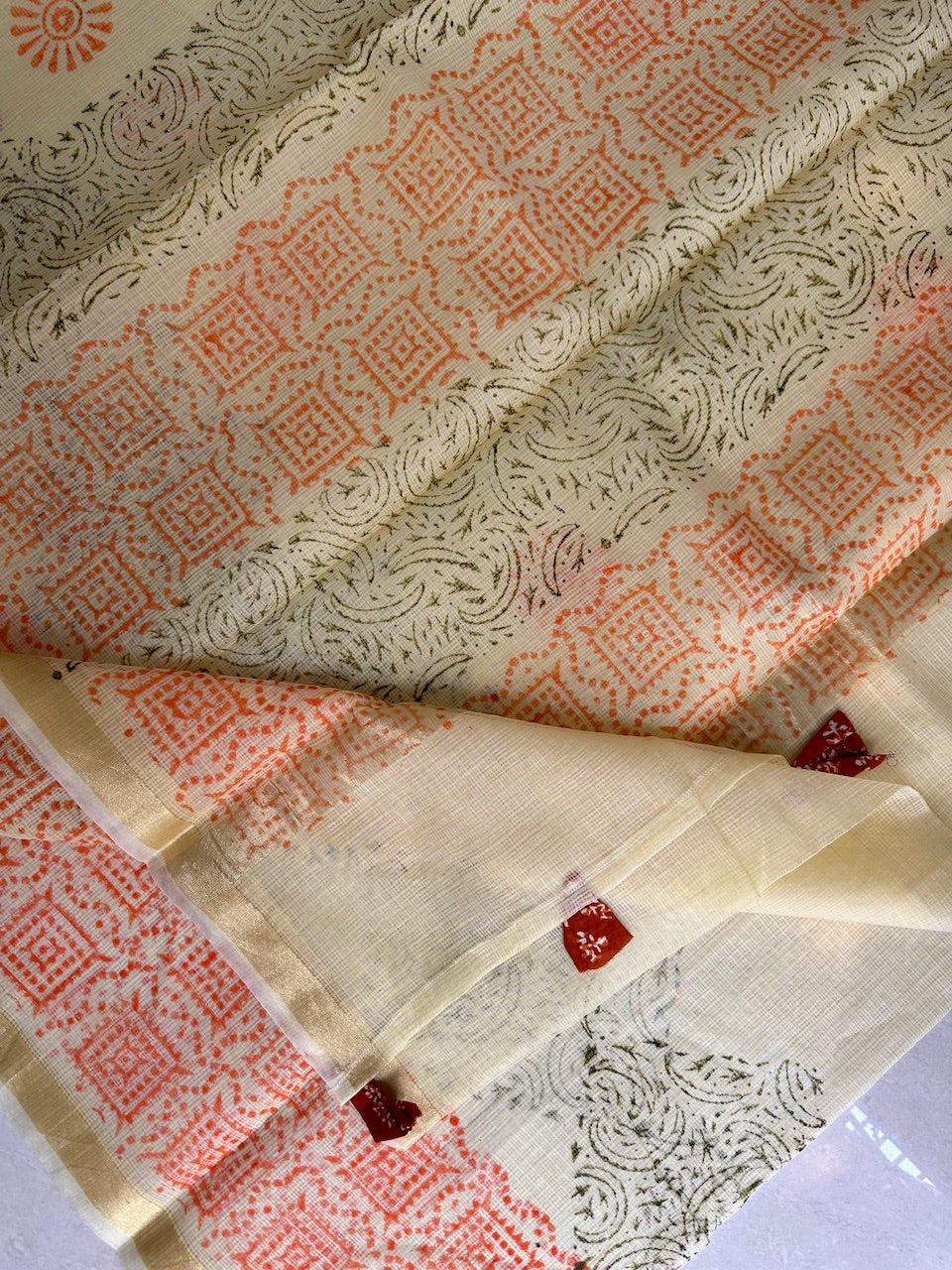 HandBlock Printed Kota Cotton Doria Saree