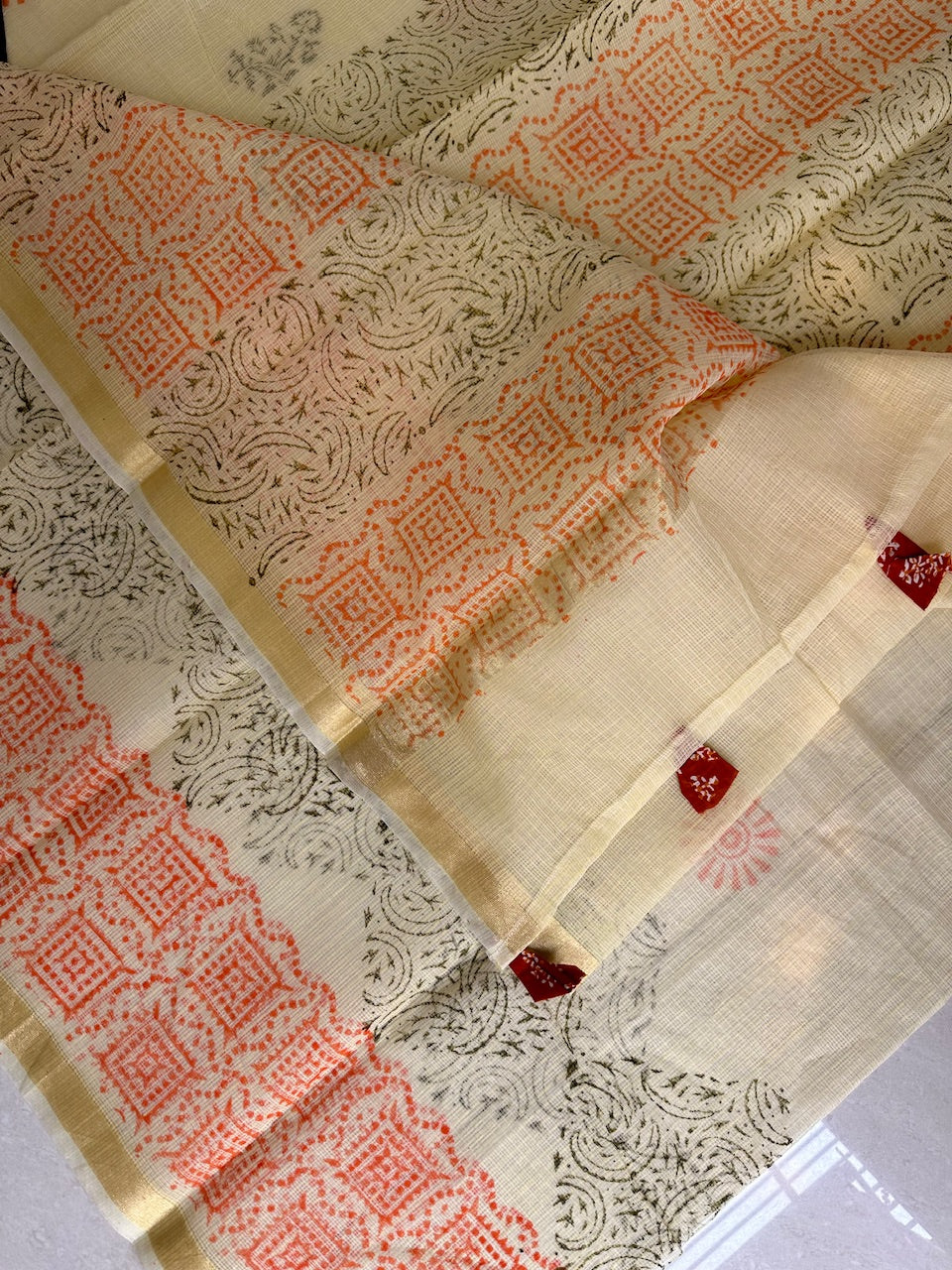 HandBlock Printed Kota Cotton Doria Saree