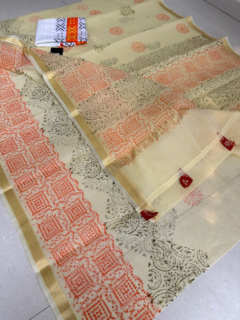 HandBlock Printed Kota Cotton Doria Saree