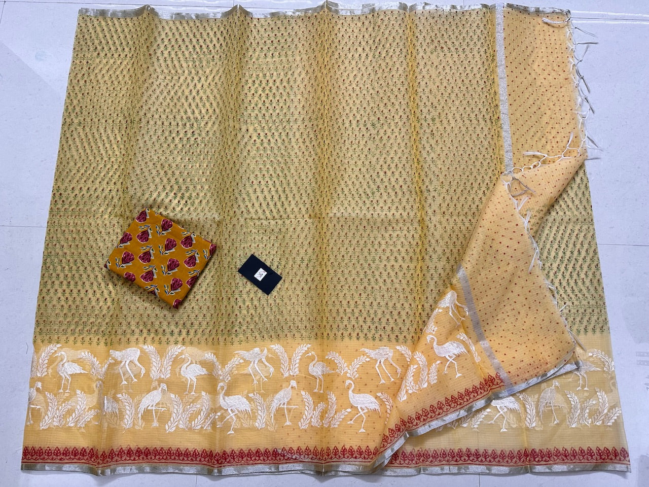 Embroidered HandBlock Printed Kota Cotton Doria Saree