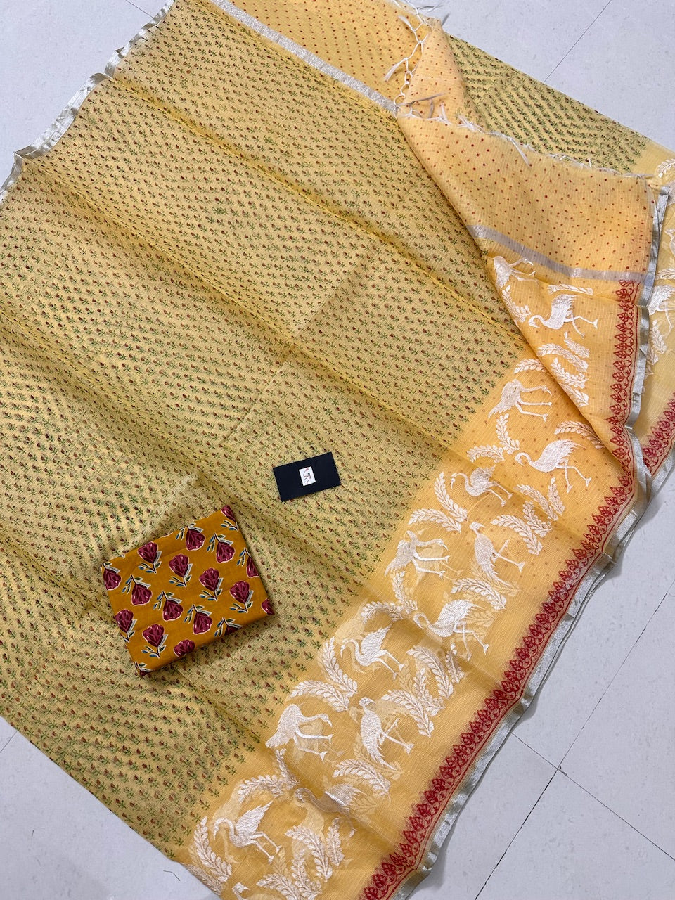 Embroidered HandBlock Printed Kota Cotton Doria Saree