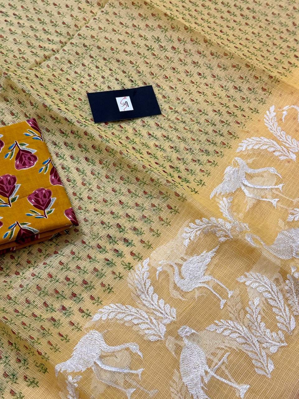 Embroidered HandBlock Printed Kota Cotton Doria Saree