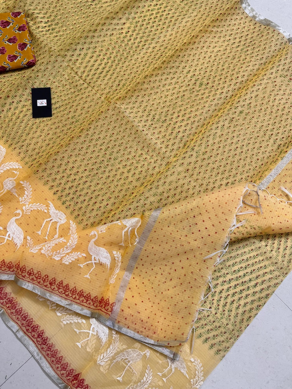 Embroidered HandBlock Printed Kota Cotton Doria Saree