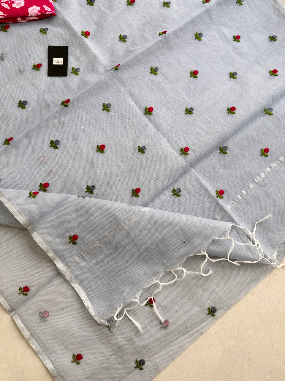 Embroidered Kota Cotton Doria Saree