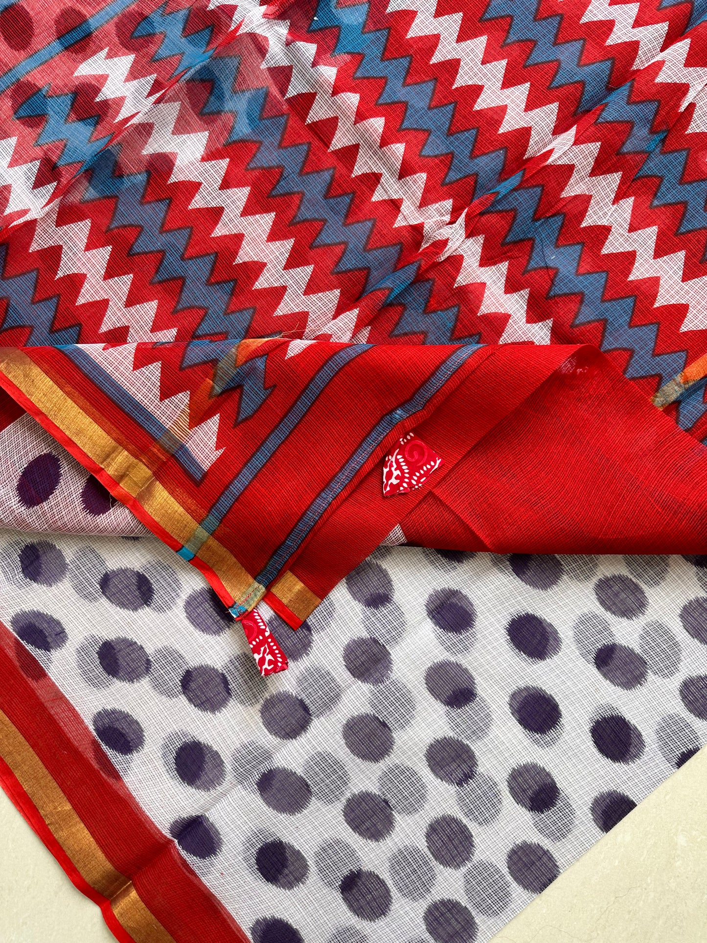 Pure HandBlock Printed Kota Cotton Doria Saree