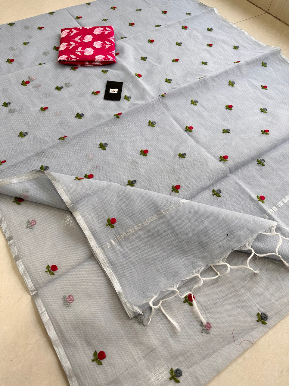 Embroidered Kota Cotton Doria Saree