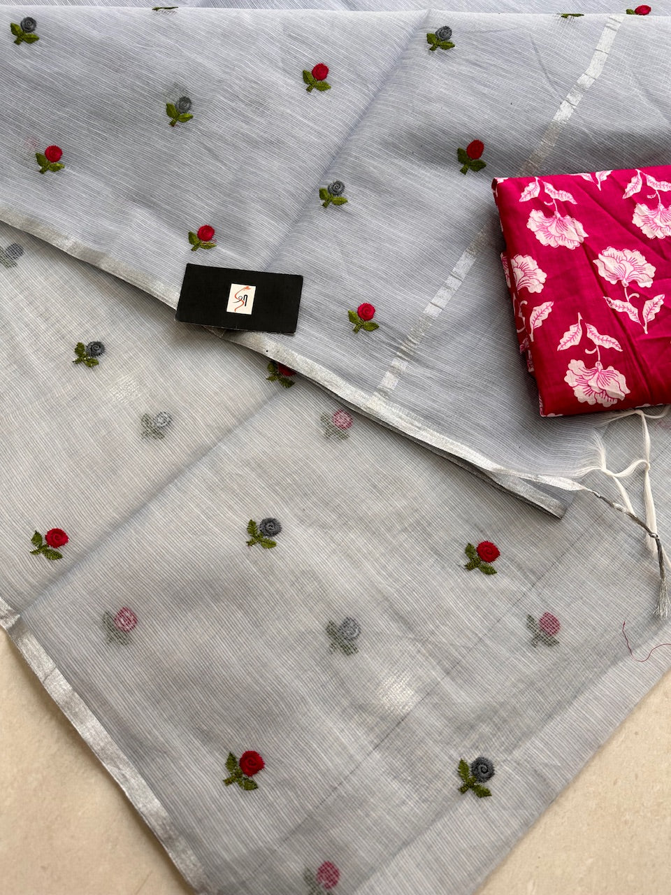 Embroidered Kota Cotton Doria Saree