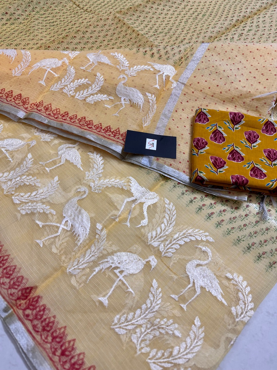 Embroidered HandBlock Printed Kota Cotton Doria Saree