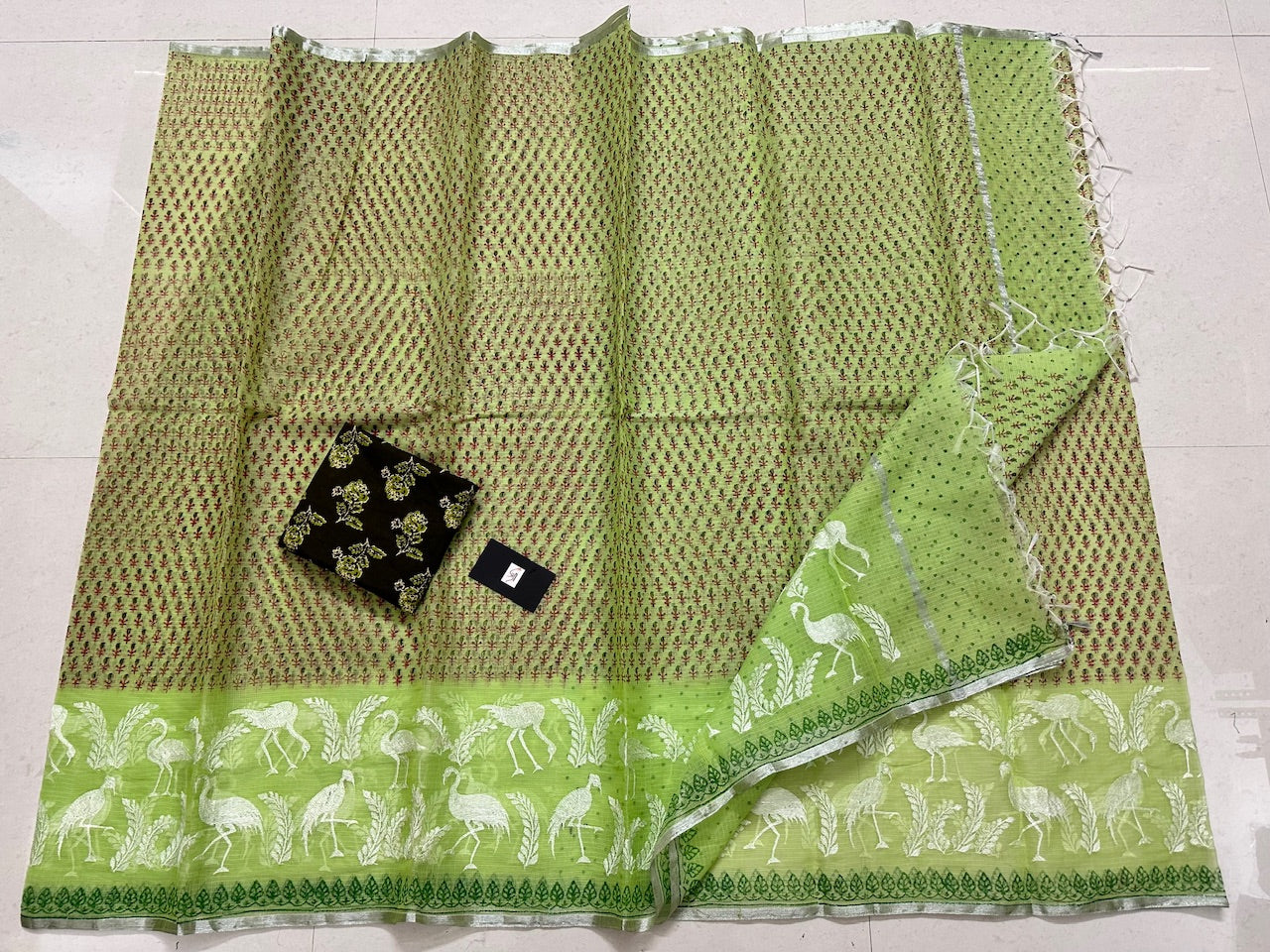 Embroidered HandBlock Printed Kota Cotton Doria Saree