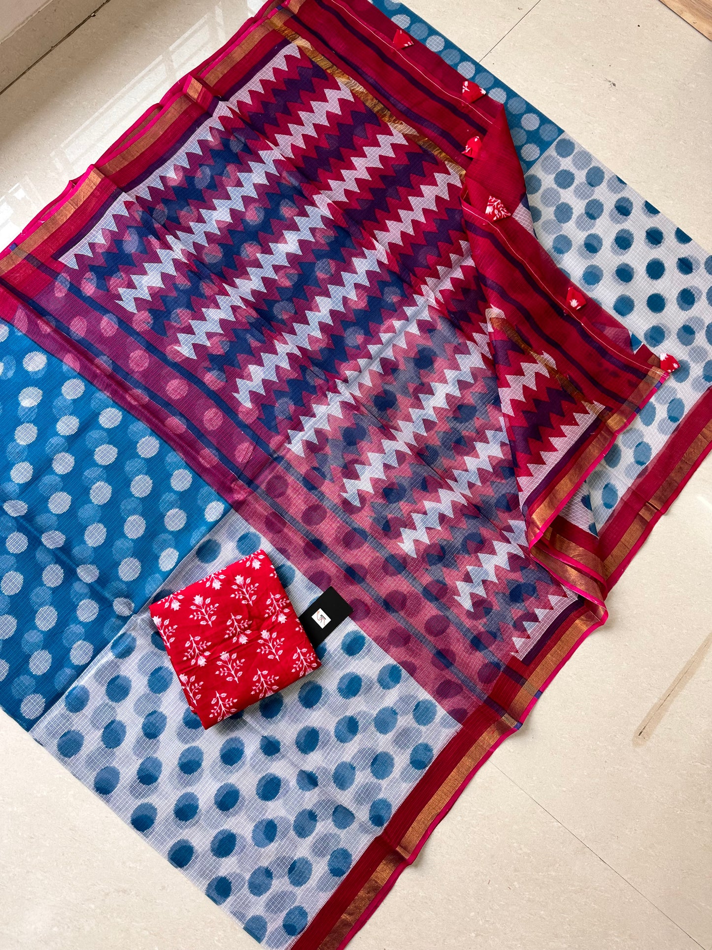 Pure HandBlock Printed Kota Cotton Doria Saree