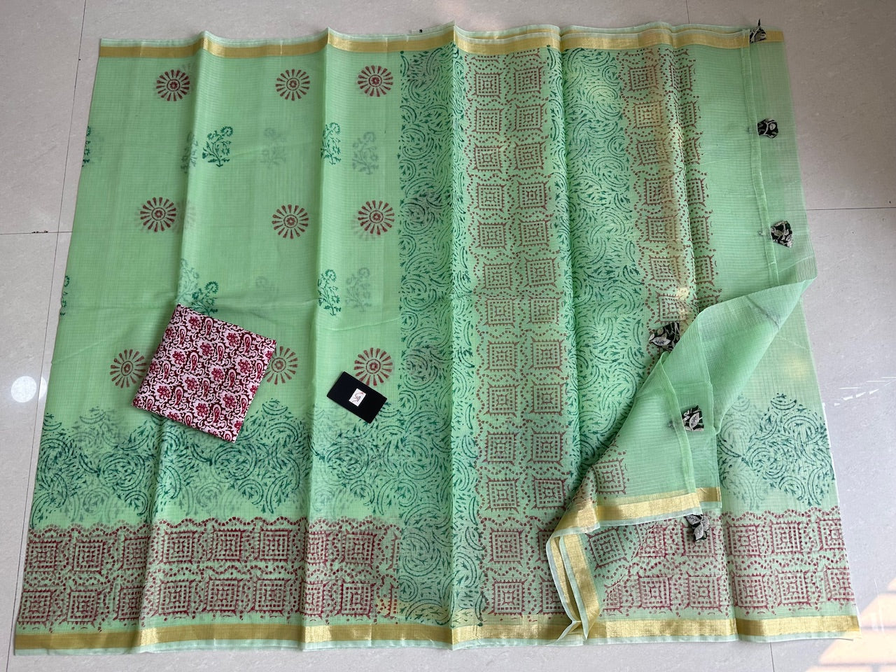 HandBlock Printed Kota Cotton Doria Saree