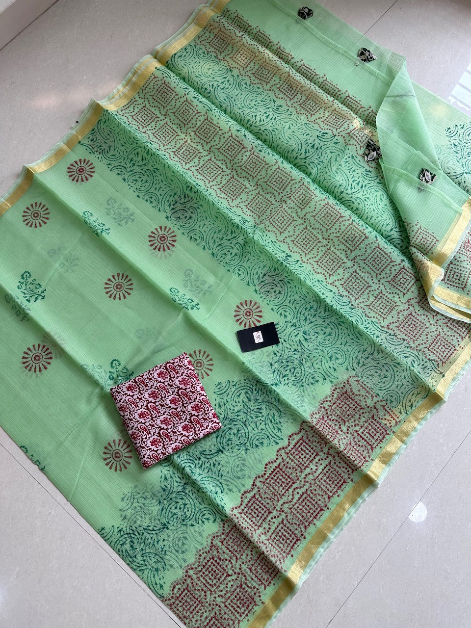 HandBlock Printed Kota Cotton Doria Saree