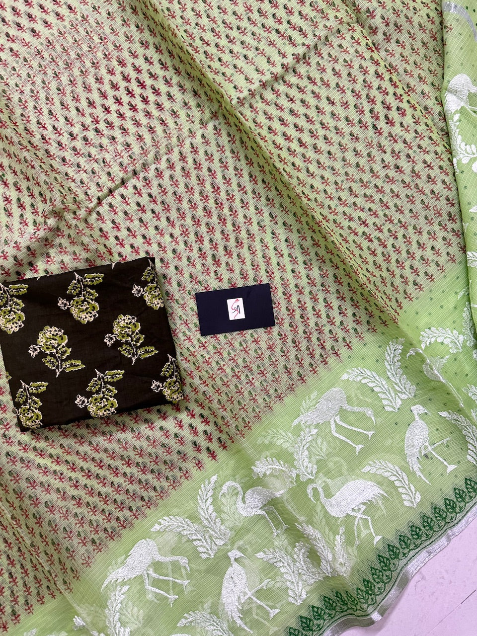 Embroidered HandBlock Printed Kota Cotton Doria Saree