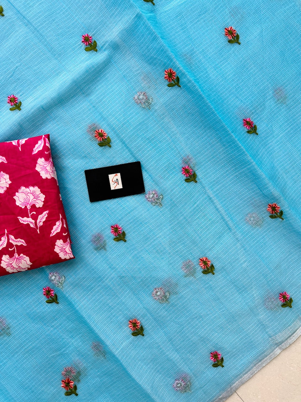 Embroidered Kota Cotton Doria Saree