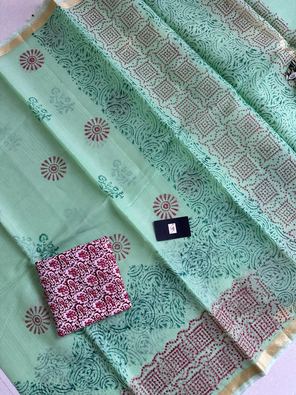 HandBlock Printed Kota Cotton Doria Saree