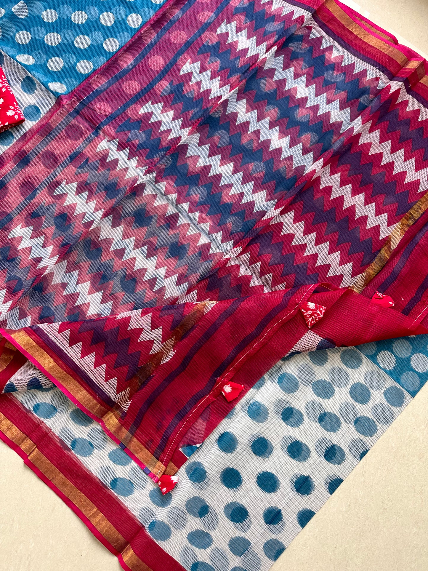 Pure HandBlock Printed Kota Cotton Doria Saree