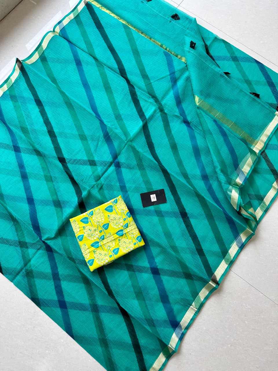 HandBlock Printed Kota Cotton Doria Saree