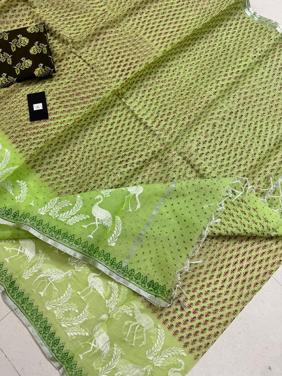 Embroidered HandBlock Printed Kota Cotton Doria Saree