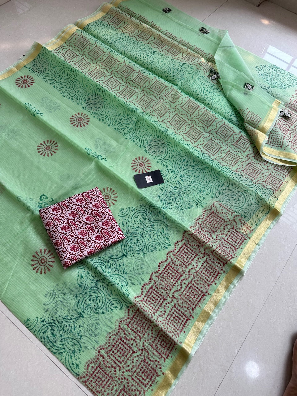 HandBlock Printed Kota Cotton Doria Saree