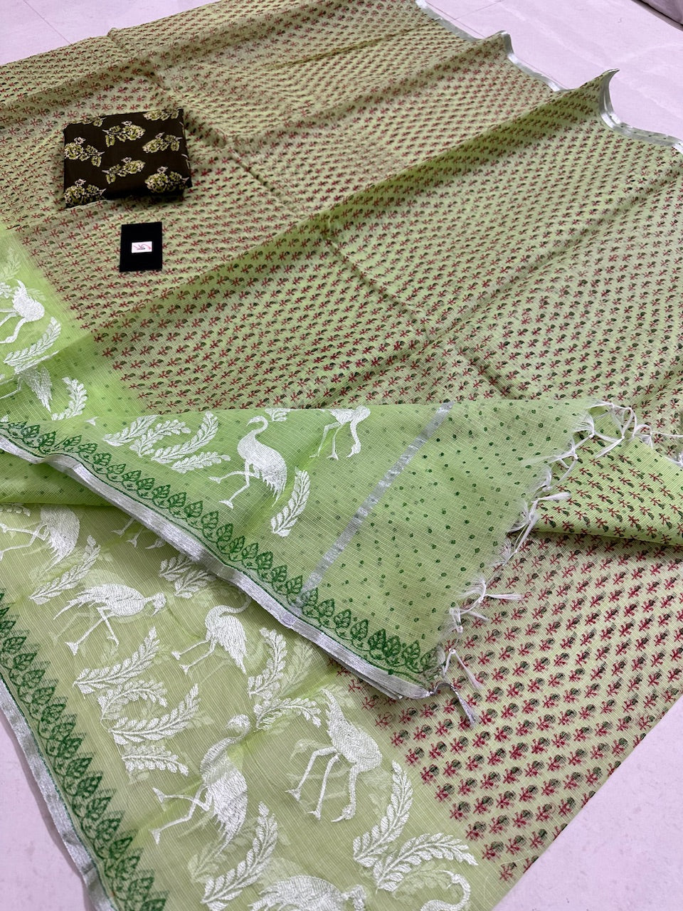 Embroidered HandBlock Printed Kota Cotton Doria Saree