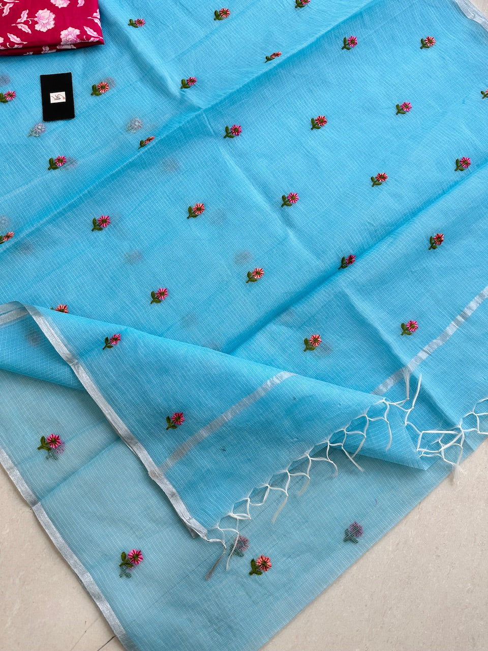 Embroidered Kota Cotton Doria Saree