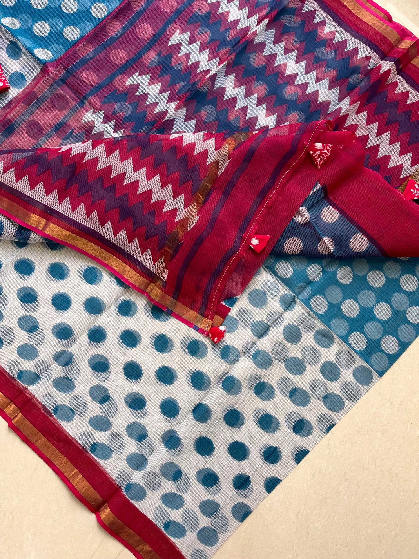 Pure HandBlock Printed Kota Cotton Doria Saree