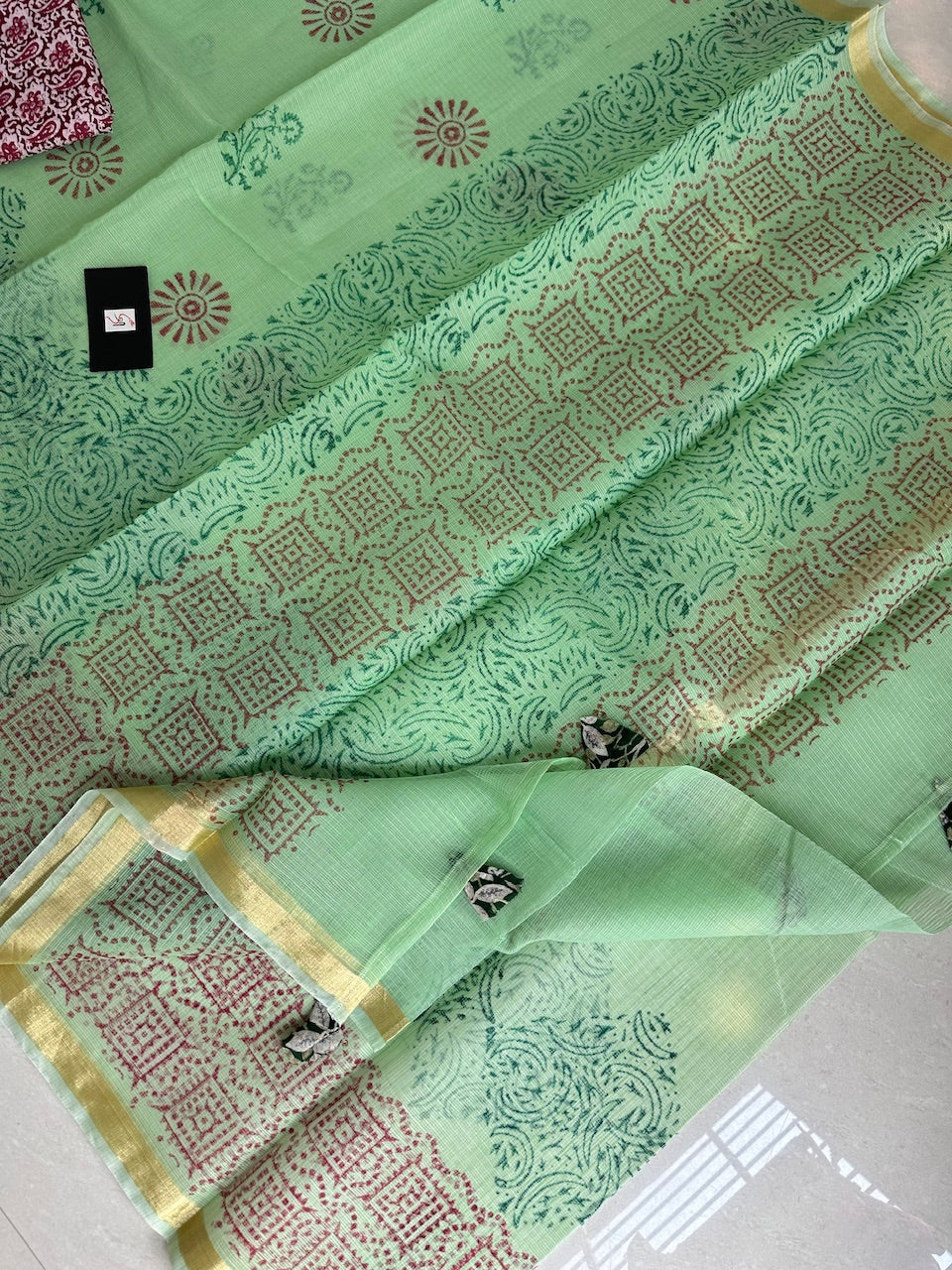 HandBlock Printed Kota Cotton Doria Saree