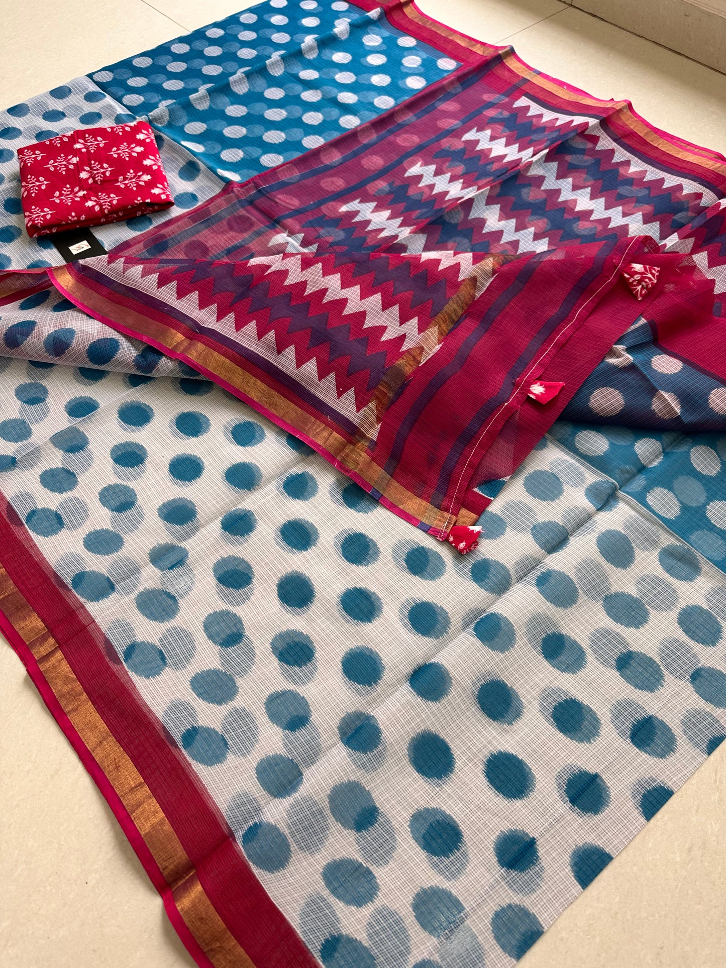 Pure HandBlock Printed Kota Cotton Doria Saree