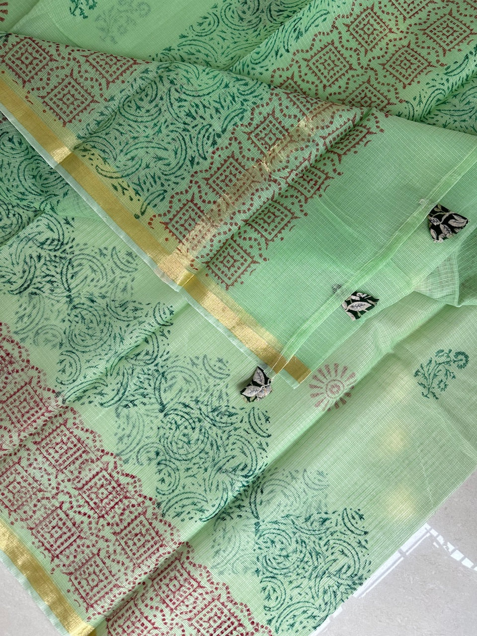 HandBlock Printed Kota Cotton Doria Saree