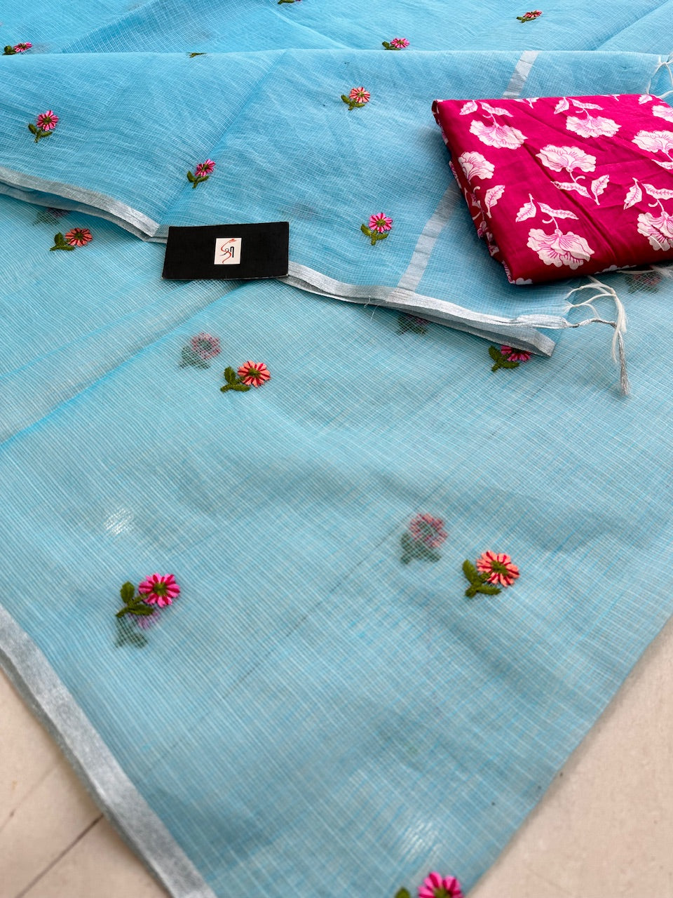 Embroidered Kota Cotton Doria Saree