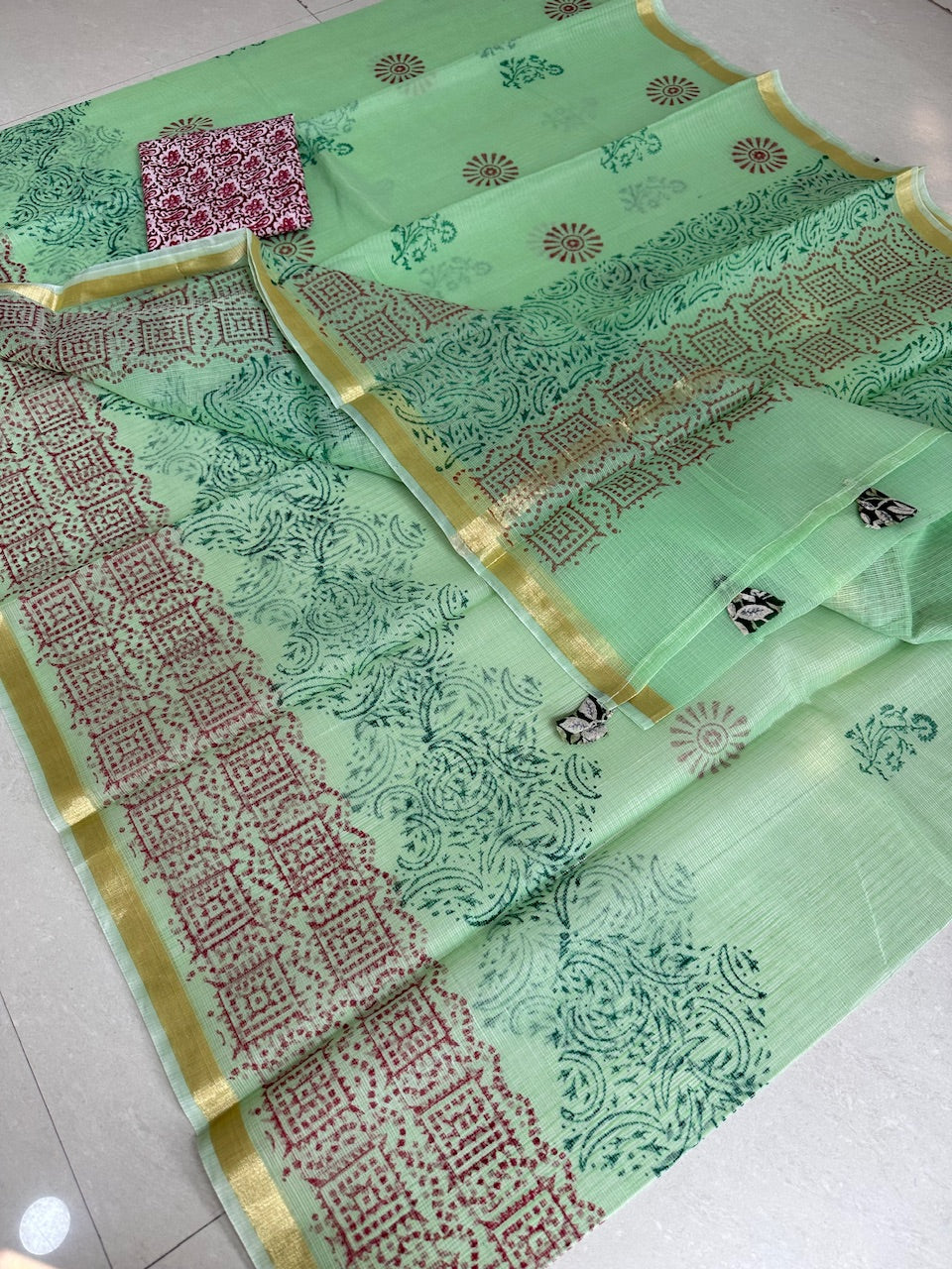 HandBlock Printed Kota Cotton Doria Saree