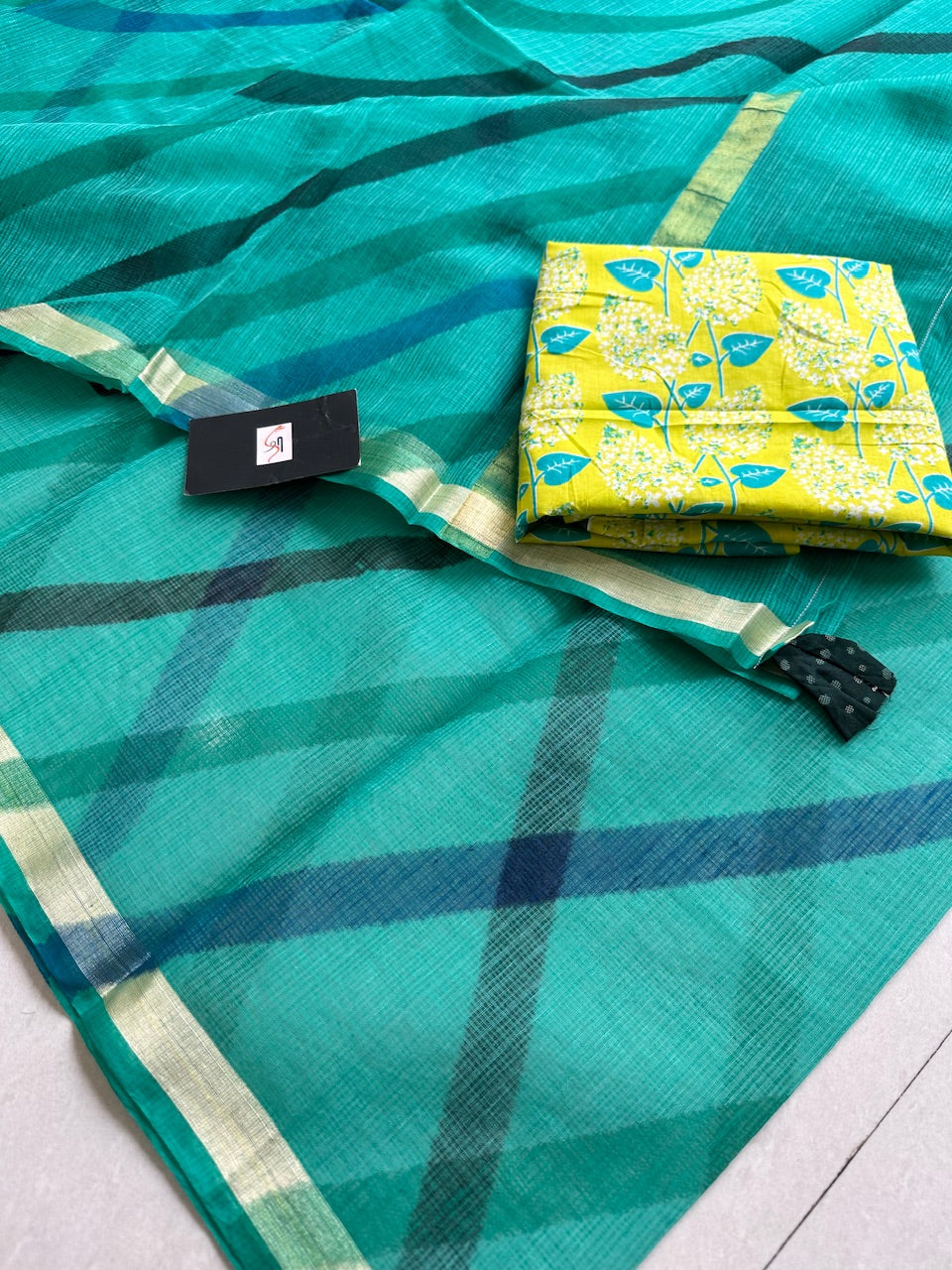 HandBlock Printed Kota Cotton Doria Saree